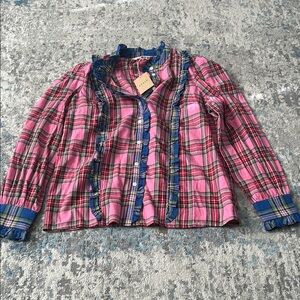 Boden Pink and Blue Plaid Blouse